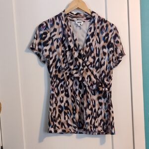 DKNY Women's Animal Print Wrap Blouse